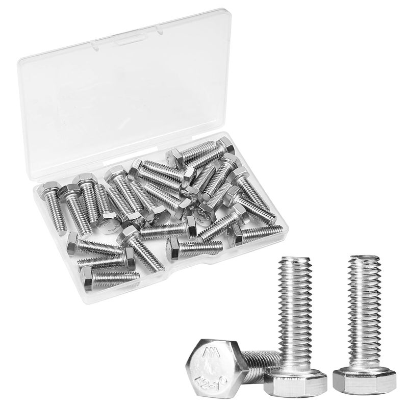 Yinpecly 25 Pcs M6 Hex Bolts M6-1.0 x 20mm Hex Head Screw Bolt 304 Stainless Steel M6-1.0mm Hexagon Bolts Hex Head Screws, Metric Machine Fully Thread, Bright Finish - Image 1